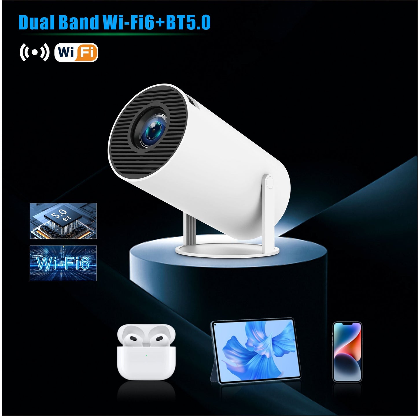Smart Portable Mini Projector 4K WiFi 6 & Bluetooth Home Cinema