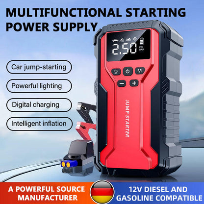 4-in-1 Portable Car Jump Starter with Air Compressor, 150 PSI Tyre Inflator, Power Bank & LED Flashlight