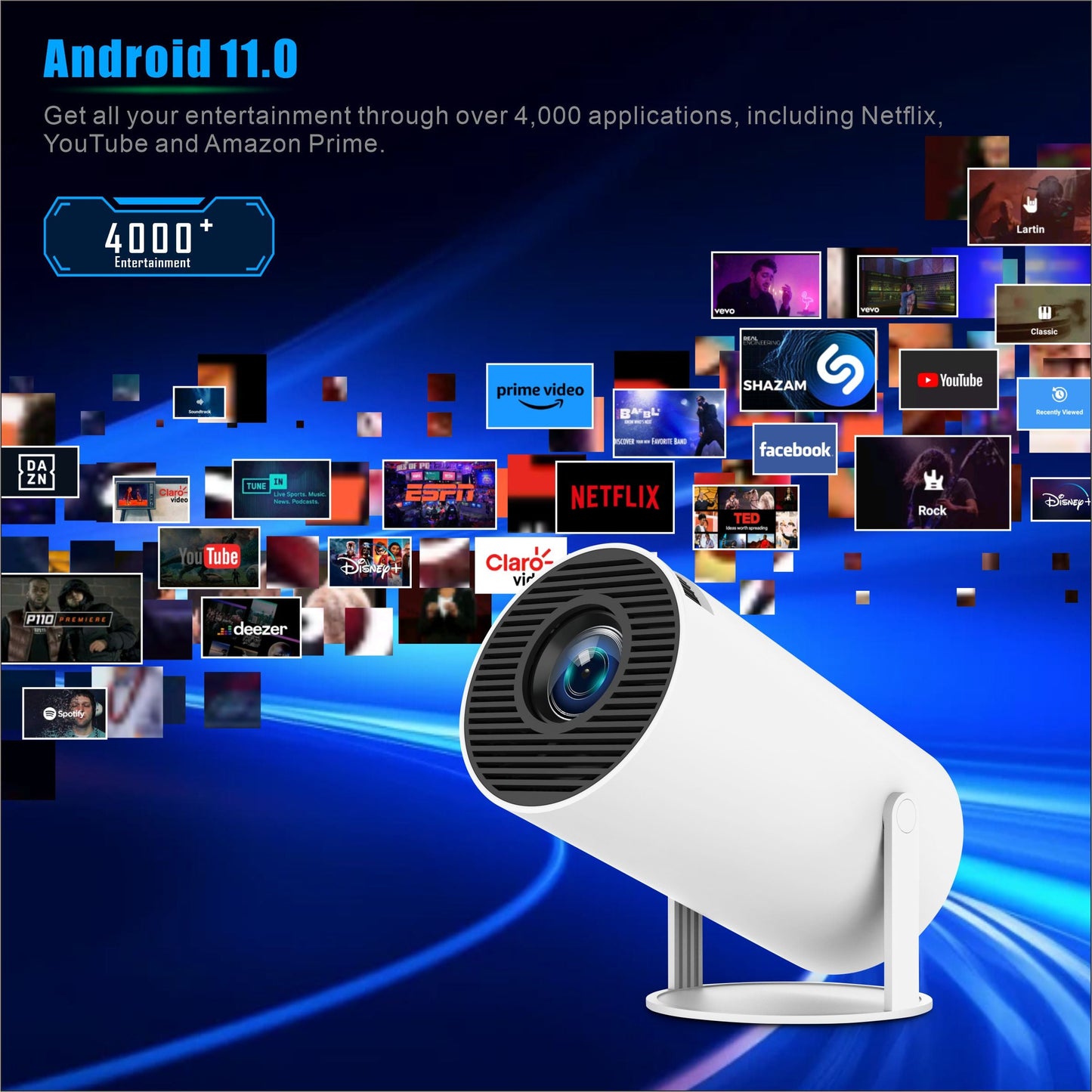 Smart Portable Mini Projector 4K WiFi 6 & Bluetooth Home Cinema