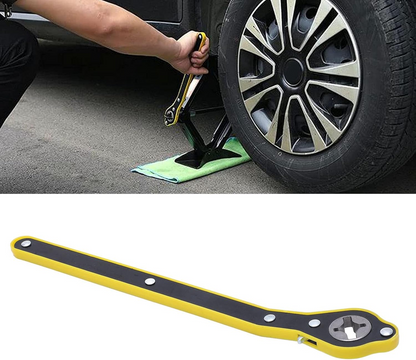 Jack Ratchet Wrench Tire Iron Tool for Wheel Removal and Car Repair with Long Handle Labor Saving Design