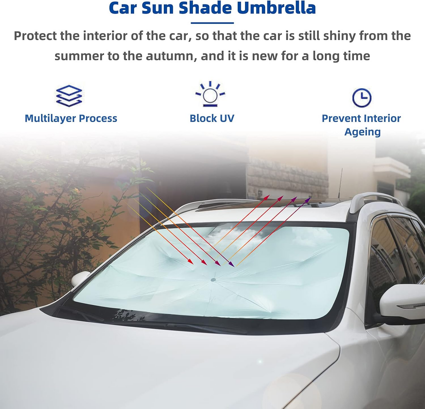 Foldable Car Windshield Umbrellas, Sun Shade Umbrella for Front Windows, Suitable for Windshields of Various Car Models (Large