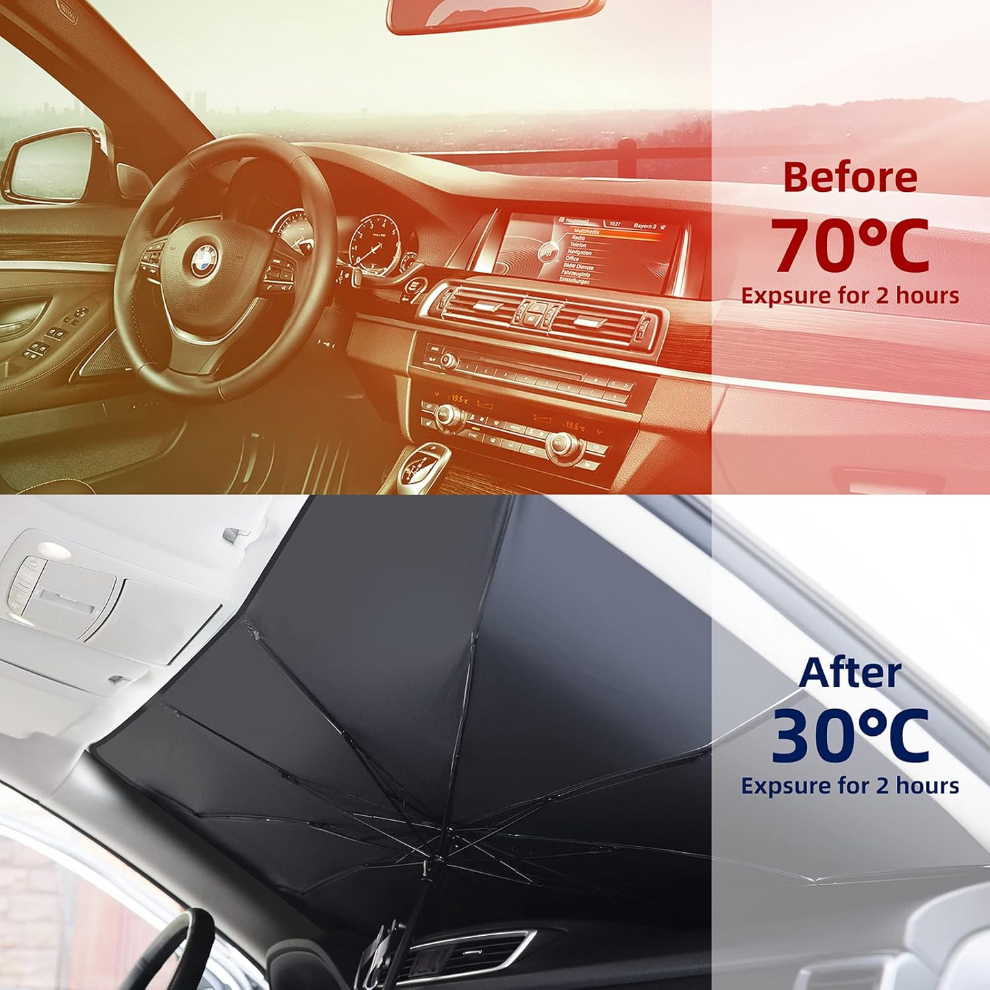 Foldable Car Windshield Umbrellas, Sun Shade Umbrella for Front Windows, Suitable for Windshields of Various Car Models (Large